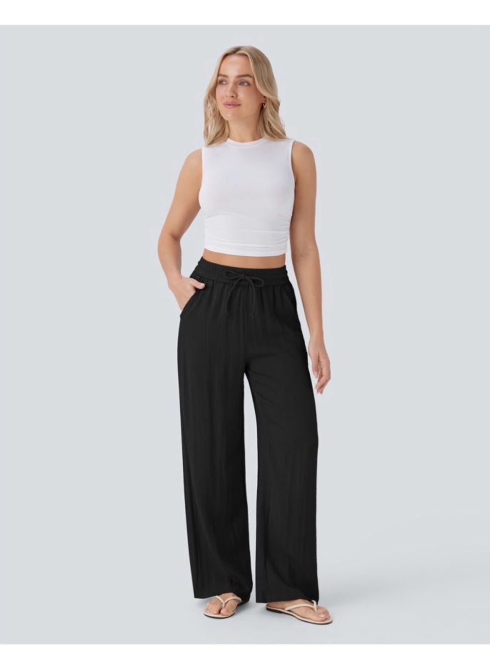 HALARA Black Wide-Leg Drawstring Pants